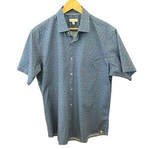 Peter Millar Men's Blue Red Patterned Short Sleeve Button Up Shirt Large Casual